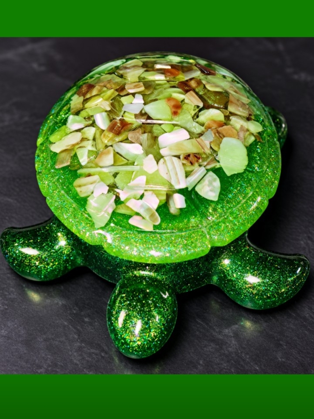 Green Turtle Reptile Trinket Dish with Decorative Shell
